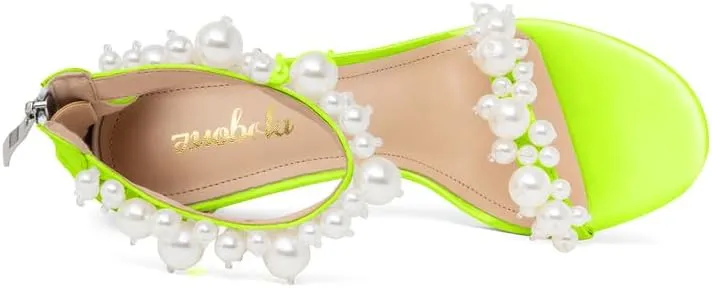 Women's White Heeled Sandals with Pearl Decoration Stiletto Heels Open Toe Back Zipper Wedding Sexy Elegant Summer High Heels Evening Party Shoes
