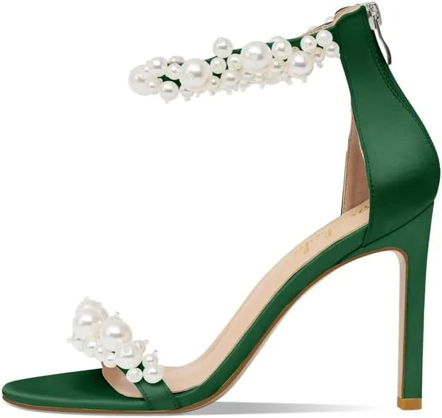 Women's White Heeled Sandals with Pearl Decoration Stiletto Heels Open Toe Back Zipper Wedding Sexy Elegant Summer High Heels Evening Party Shoes