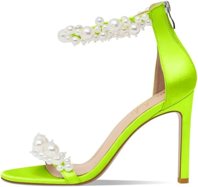 Women's White Heeled Sandals with Pearl Decoration Stiletto Heels Open Toe Back Zipper Wedding Sexy Elegant Summer High Heels Evening Party Shoes