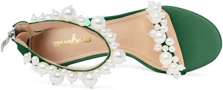 Women's White Heeled Sandals with Pearl Decoration Stiletto Heels Open Toe Back Zipper Wedding Sexy Elegant Summer High Heels Evening Party Shoes