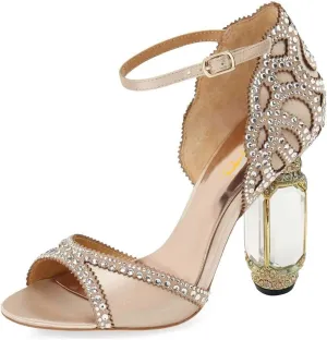 XYD Women Bridal Evening Heels Open Toe Rhinestone Studs Block High Heeled Sandals Ankle Strap Elegant Shoes for Wedding Party Dinner