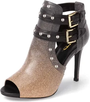 XYD Women Chic Studs Peep Toe Ankle Bootie High Heel Pumps Buckled Double Straps Cutout Fashion Party Shoes