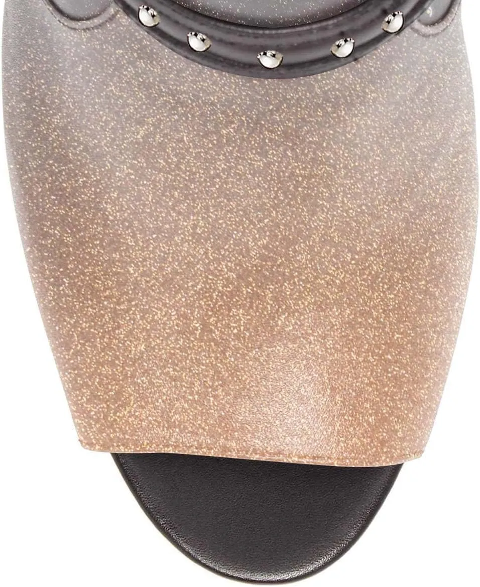 XYD Women Chic Studs Peep Toe Ankle Bootie High Heel Pumps Buckled Double Straps Cutout Fashion Party Shoes