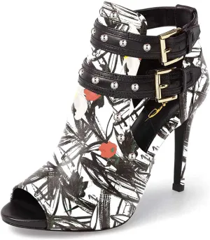 XYD Women Chic Studs Peep Toe Ankle Bootie High Heel Pumps Buckled Double Straps Cutout Fashion Party Shoes