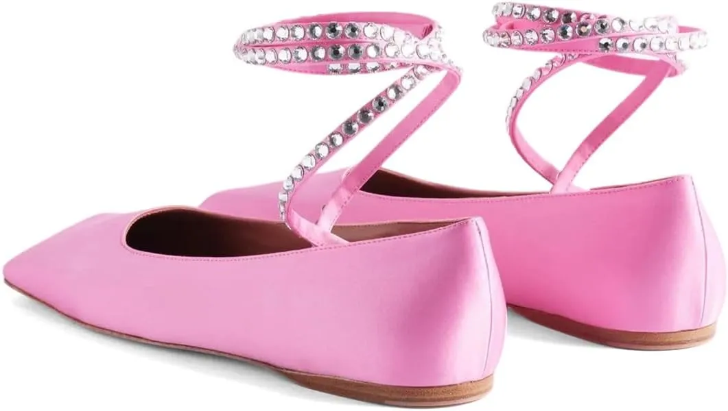XYD Women Crystal Lace Up Flats Fashion Square Closed Toe Ankle Strappy Ballet Party Dating Shoes