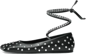 XYD Women Crystal Lace Up Flats Fashion Square Closed Toe Ankle Strappy Ballet Party Dating Shoes