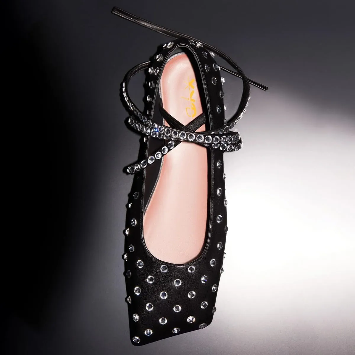XYD Women Crystal Lace Up Flats Fashion Square Closed Toe Ankle Strappy Ballet Party Dating Shoes