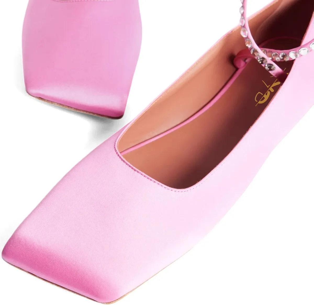XYD Women Crystal Lace Up Flats Fashion Square Closed Toe Ankle Strappy Ballet Party Dating Shoes