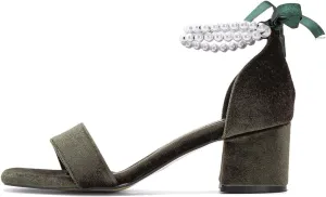 XYD Women Elegant Pearls Ribbon Strap Sandals Tie-up Open Toe Low Block Sandals Wedding Bridal Shoes
