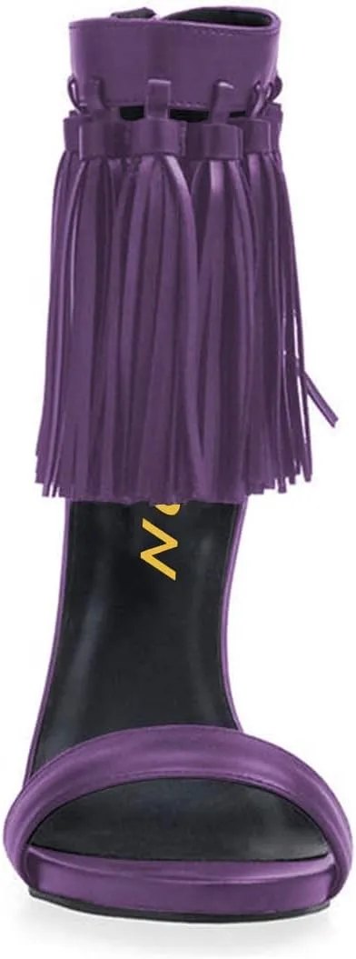 YDN Women's Open Toe Stiletto High Heel Sandals Fringe Tassel Ankle Strap with Back Zipper Elegant Party Dress Prom Shoes Size 4-15 US