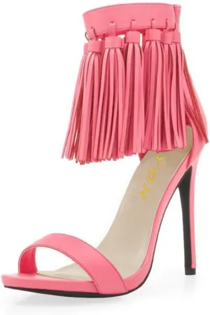 YDN Women's Open Toe Stiletto High Heel Sandals Fringe Tassel Ankle Strap with Back Zipper Elegant Party Dress Prom Shoes Size 4-15 US