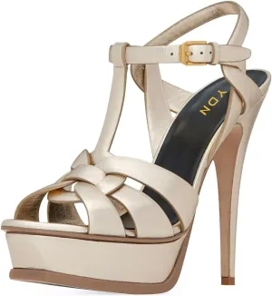 YDN Women's Strappy High Heeled Platform Sandals Peep Toe Stiletto Heels T-strap Ankle Strap Buckled Elegant Dress Shoes Size 4-16 US