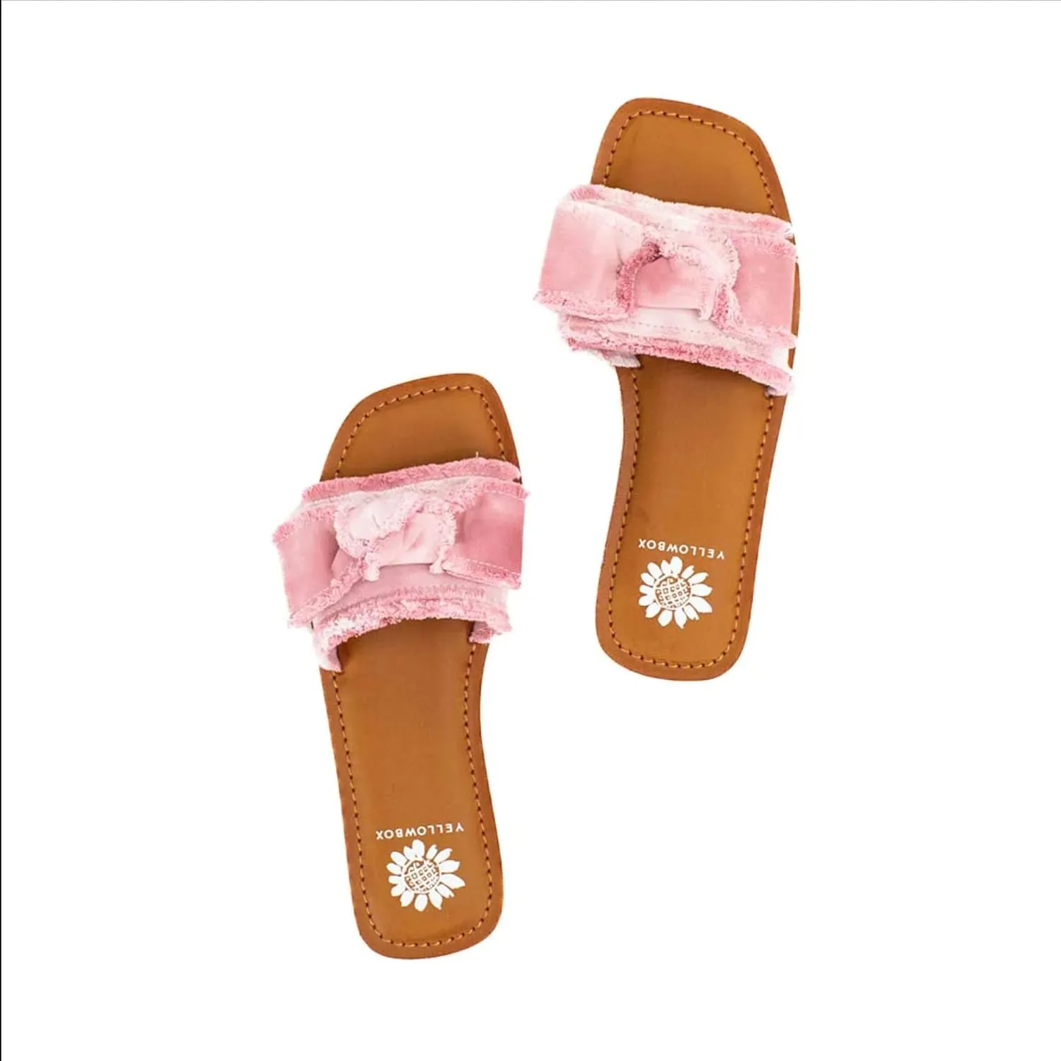 Yellow Box Daralie Women's Slide Sandals - Bow-Topped Fabric Slides with Frayed Hem Detail and Padded Footbed for Comfort