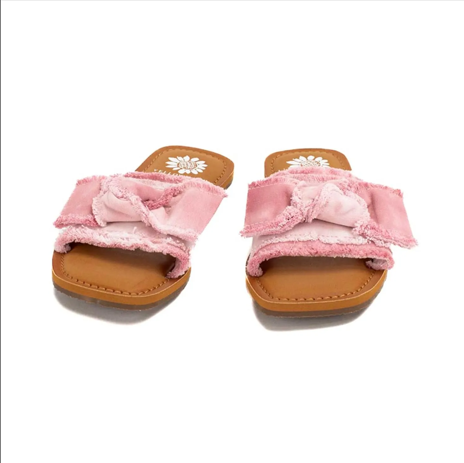 Yellow Box Daralie Women's Slide Sandals - Bow-Topped Fabric Slides with Frayed Hem Detail and Padded Footbed for Comfort