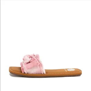 Yellow Box Daralie Women's Slide Sandals - Bow-Topped Fabric Slides with Frayed Hem Detail and Padded Footbed for Comfort
