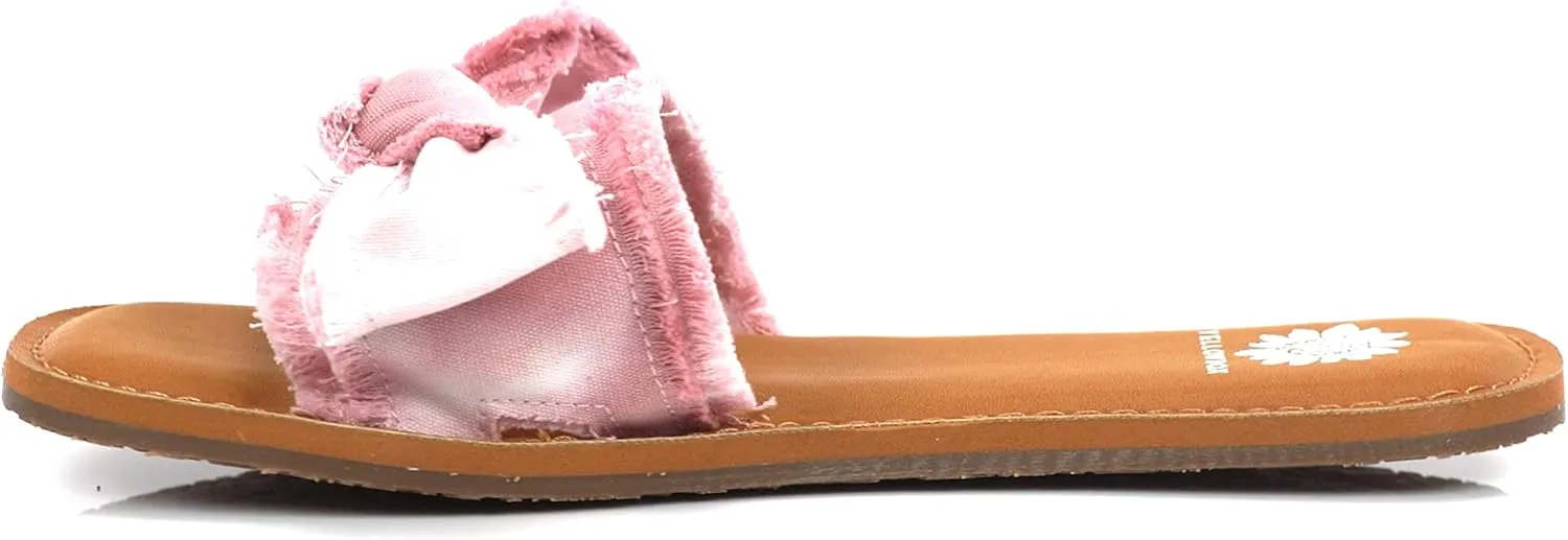 Yellow Box Daralie Women's Slide Sandals - Bow-Topped Fabric Slides with Frayed Hem Detail and Padded Footbed for Comfort