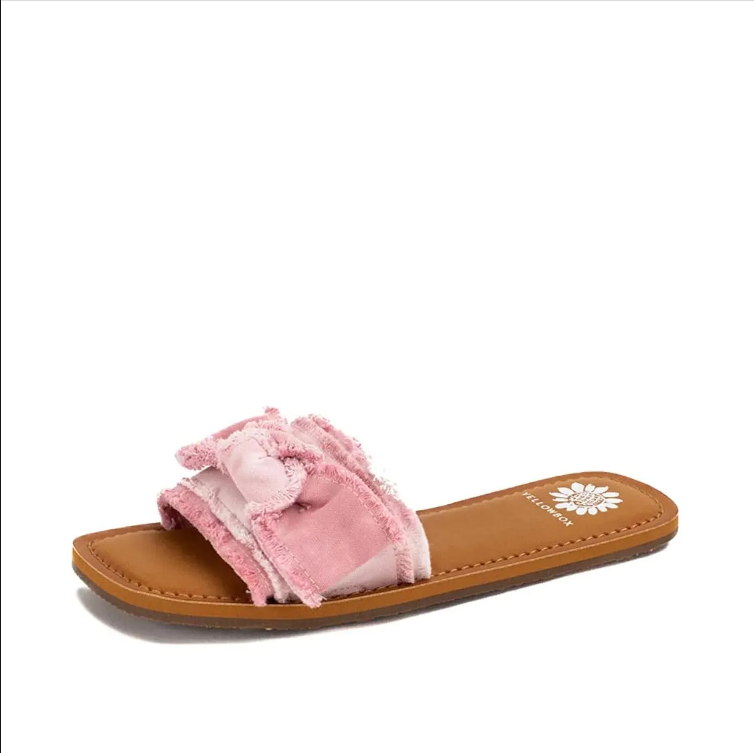 Yellow Box Daralie Women's Slide Sandals - Bow-Topped Fabric Slides with Frayed Hem Detail and Padded Footbed for Comfort