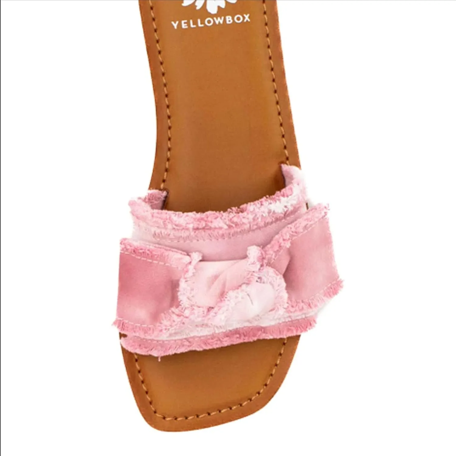 Yellow Box Daralie Women's Slide Sandals - Bow-Topped Fabric Slides with Frayed Hem Detail and Padded Footbed for Comfort