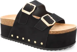 YOKI CAMILA Women’s Platform Double Buckle Sandal Slip-On with Studs, Flat Sandals for Women