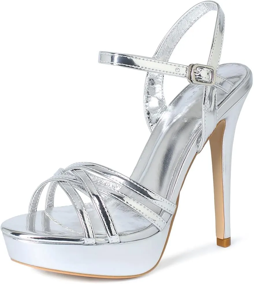 YooPrettyz Polished Crisscrossed Heeled Sandal Evening Dress Platform Sandal for Women