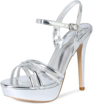 YooPrettyz Polished Crisscrossed Heeled Sandal Evening Dress Platform Sandal for Women