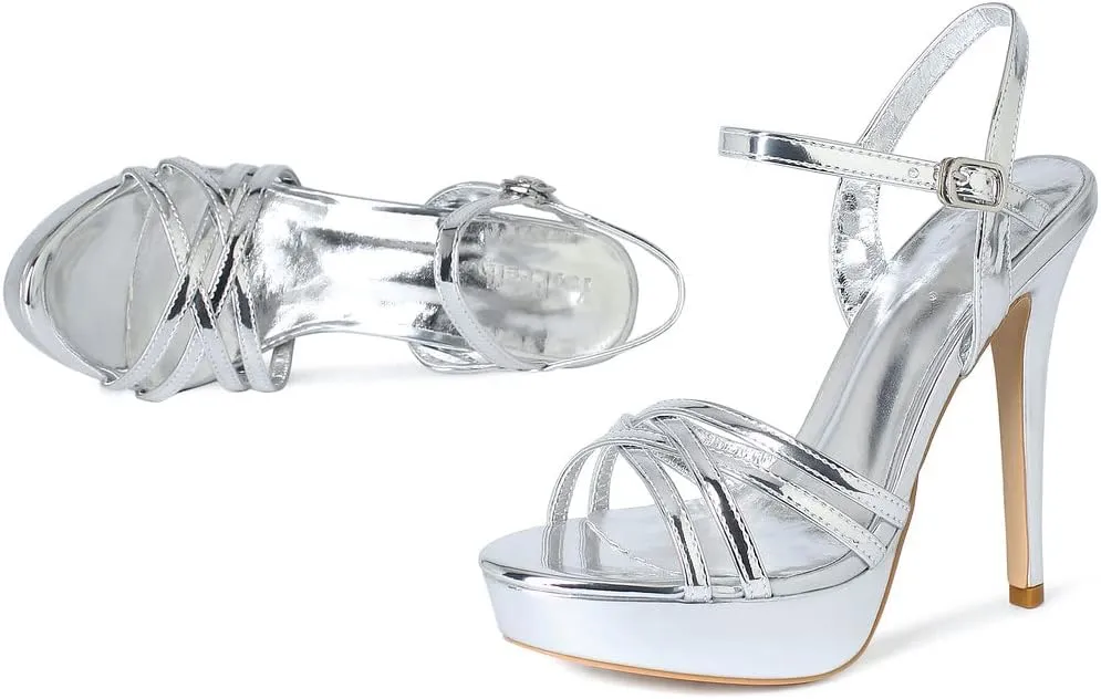 YooPrettyz Polished Crisscrossed Heeled Sandal Evening Dress Platform Sandal for Women