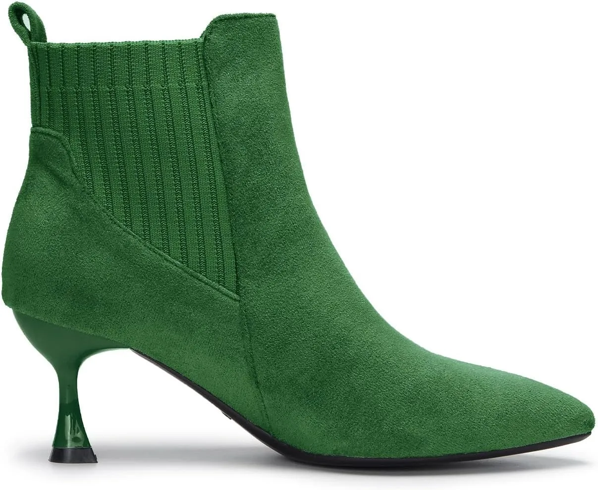 youngshow Womens Ankle Boots Pointed Toe Kitten Heels Booties Winter Knit Low Heel Dressy Booties