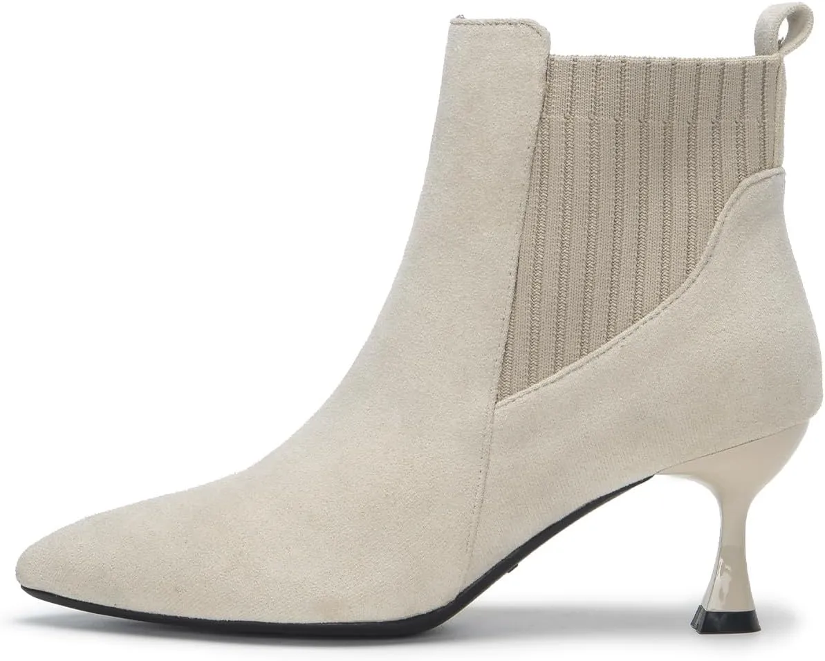 youngshow Womens Ankle Boots Pointed Toe Kitten Heels Booties Winter Knit Low Heel Dressy Booties