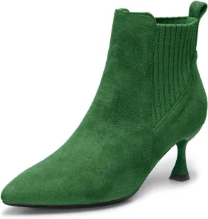 youngshow Womens Ankle Boots Pointed Toe Kitten Heels Booties Winter Knit Low Heel Dressy Booties