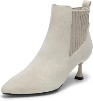 youngshow Womens Ankle Boots Pointed Toe Kitten Heels Booties Winter Knit Low Heel Dressy Booties