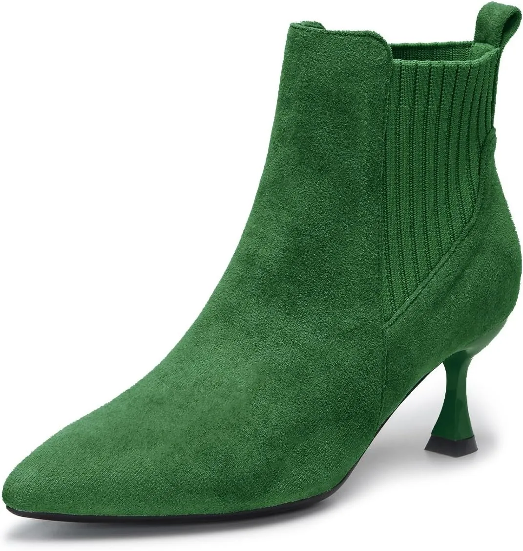 youngshow Womens Ankle Boots Pointed Toe Kitten Heels Booties Winter Knit Low Heel Dressy Booties
