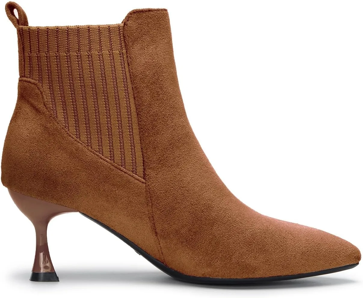 youngshow Womens Ankle Boots Pointed Toe Kitten Heels Booties Winter Knit Low Heel Dressy Booties