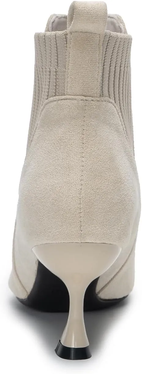 youngshow Womens Ankle Boots Pointed Toe Kitten Heels Booties Winter Knit Low Heel Dressy Booties