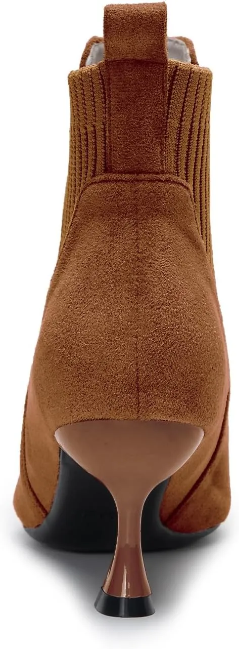 youngshow Womens Ankle Boots Pointed Toe Kitten Heels Booties Winter Knit Low Heel Dressy Booties