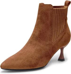 youngshow Womens Ankle Boots Pointed Toe Kitten Heels Booties Winter Knit Low Heel Dressy Booties