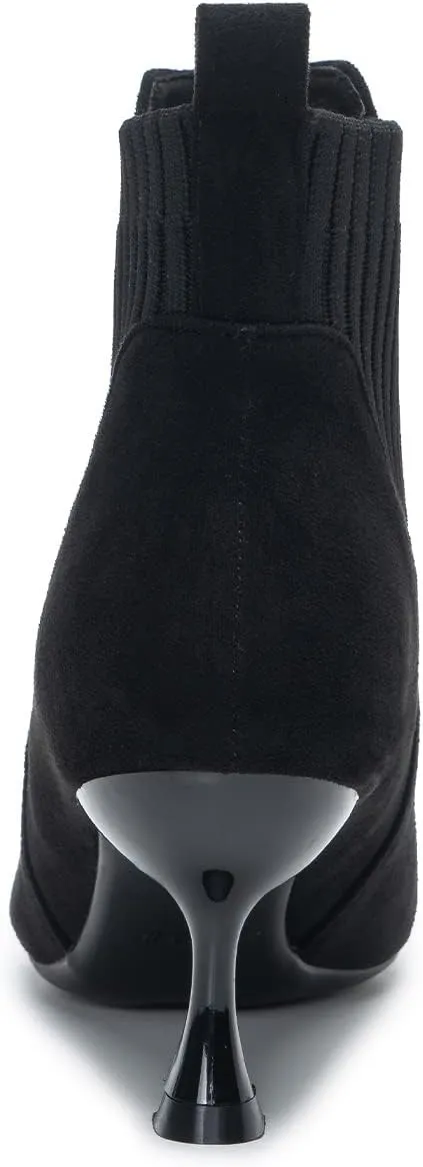 youngshow Womens Ankle Boots Pointed Toe Kitten Heels Booties Winter Knit Low Heel Dressy Booties
