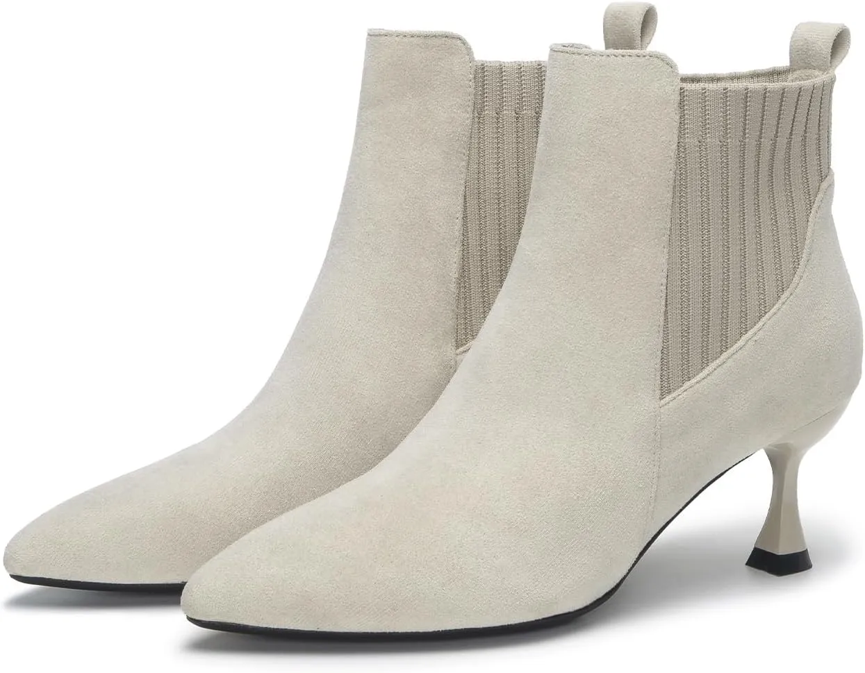 youngshow Womens Ankle Boots Pointed Toe Kitten Heels Booties Winter Knit Low Heel Dressy Booties