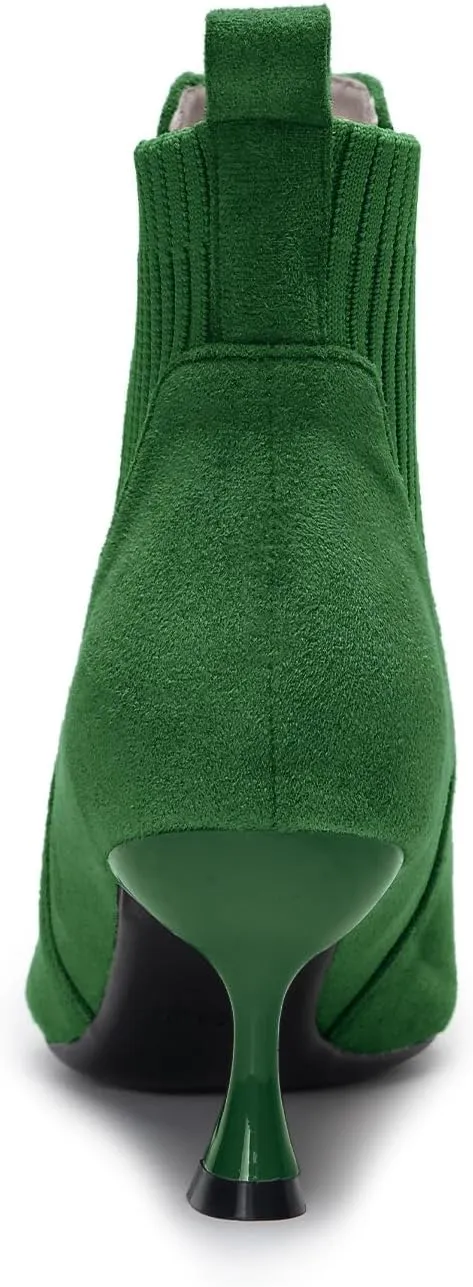 youngshow Womens Ankle Boots Pointed Toe Kitten Heels Booties Winter Knit Low Heel Dressy Booties