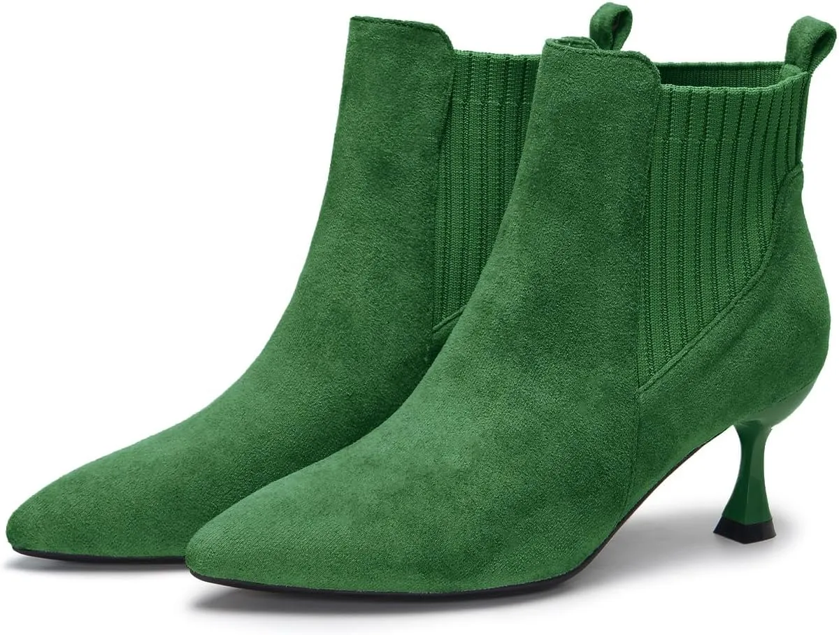 youngshow Womens Ankle Boots Pointed Toe Kitten Heels Booties Winter Knit Low Heel Dressy Booties