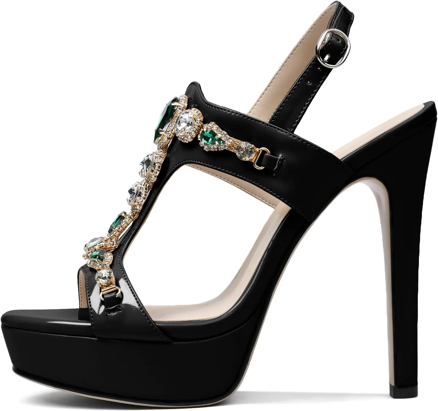 Zamikoo Heeled Sandals for women Platform Rhinestone High Heel Open Toe Stiletto Slingback Sandals Ankle Strap Dress Shoes for Wedding Party Event Evening