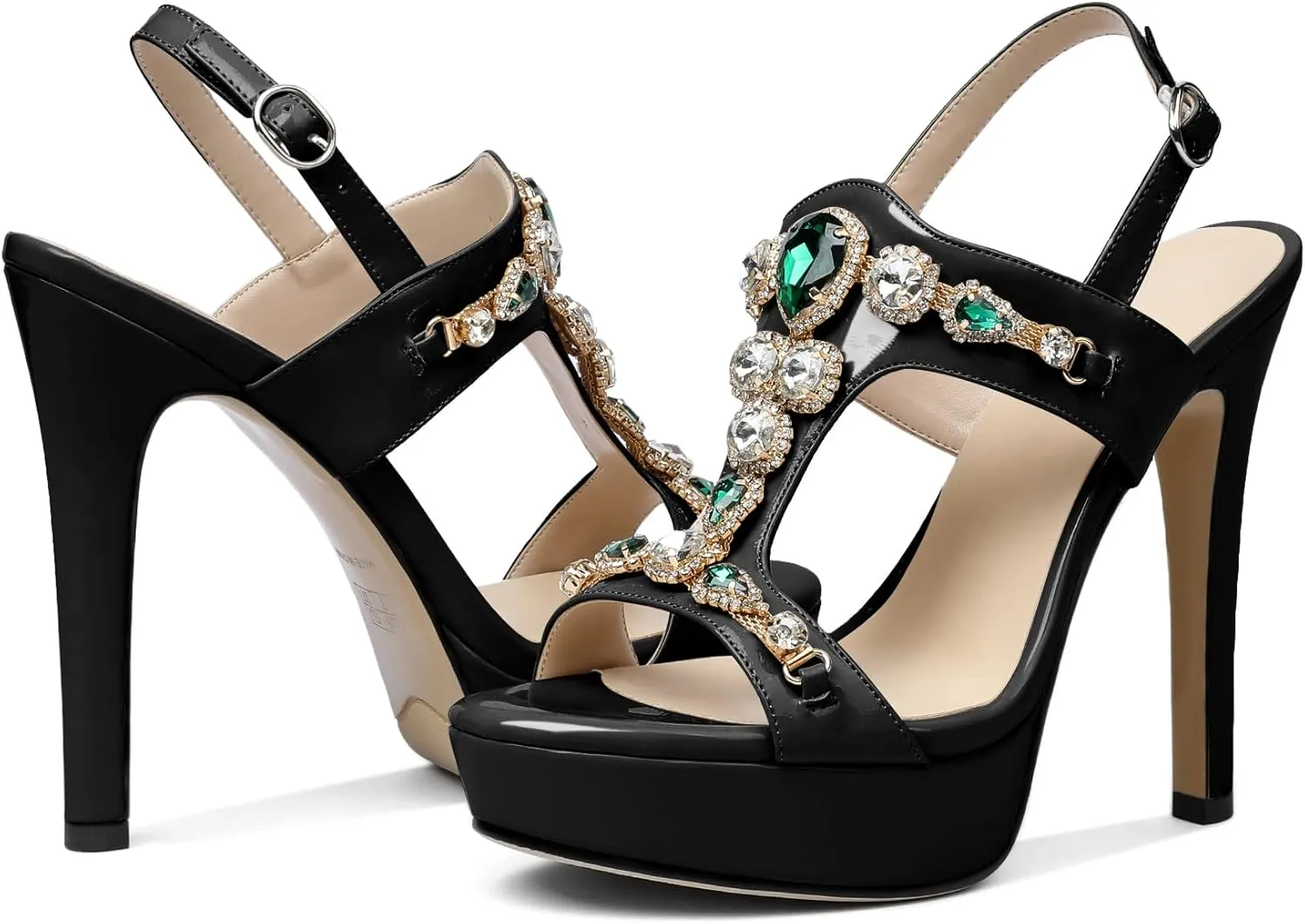Zamikoo Heeled Sandals for women Platform Rhinestone High Heel Open Toe Stiletto Slingback Sandals Ankle Strap Dress Shoes for Wedding Party Event Evening