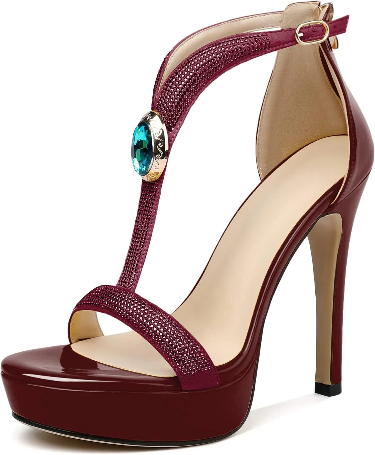 Zamikoo High Heel Sandals for women Ankle Strap Platform High Heels Open Toe Stiletto Rhinestone Heels Heeled Pumps Dress Shoes for Wedding Party