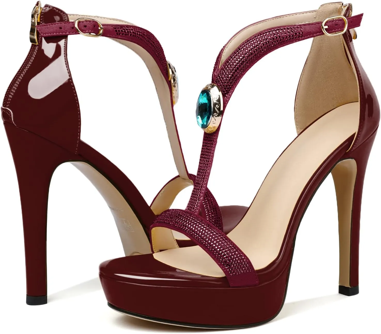 Zamikoo High Heel Sandals for women Ankle Strap Platform High Heels Open Toe Stiletto Rhinestone Heels Heeled Pumps Dress Shoes for Wedding Party