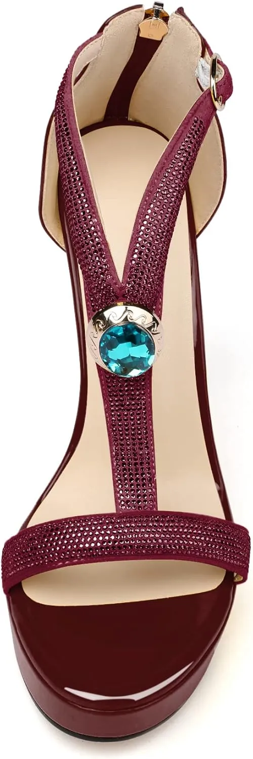 Zamikoo High Heel Sandals for women Ankle Strap Platform High Heels Open Toe Stiletto Rhinestone Heels Heeled Pumps Dress Shoes for Wedding Party
