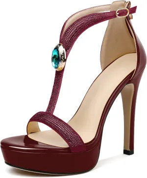 Zamikoo High Heel Sandals for women Ankle Strap Platform High Heels Open Toe Stiletto Rhinestone Heels Heeled Pumps Dress Shoes for Wedding Party