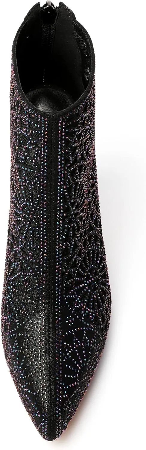 Zamikoo Women Rhinestone Studded Platform Bootie Crystal Diamond Ankle Boots Bling High Heel Shoes