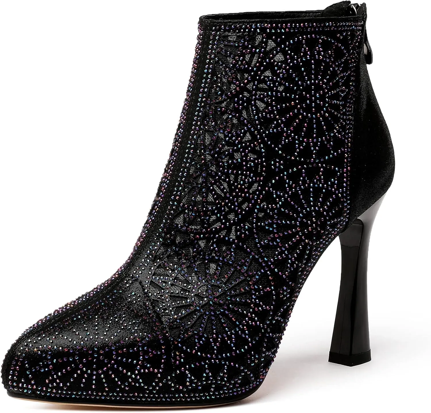 Zamikoo Women Rhinestone Studded Platform Bootie Crystal Diamond Ankle Boots Bling High Heel Shoes