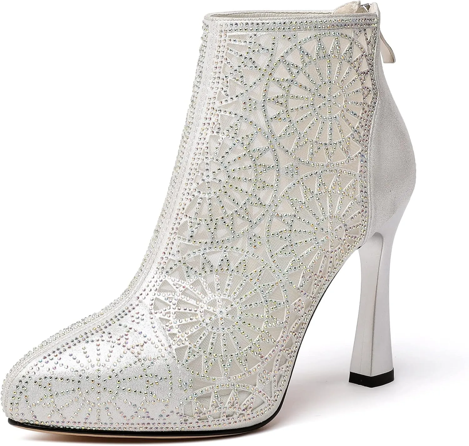 Zamikoo Women Rhinestone Studded Platform Bootie Crystal Diamond Ankle Boots Bling High Heel Shoes