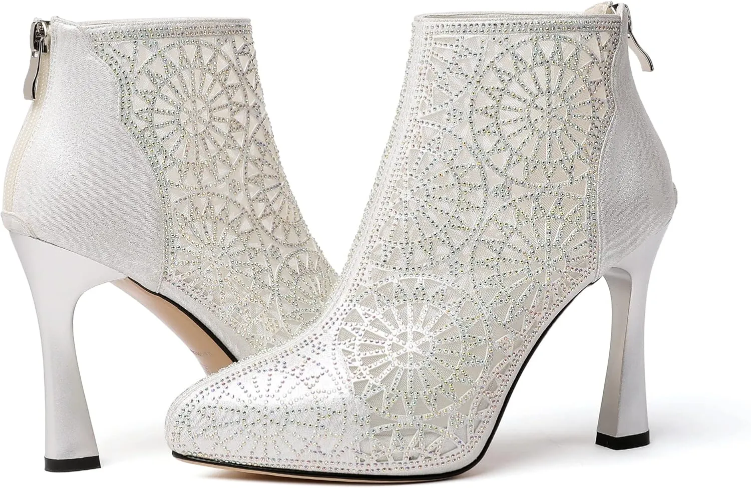 Zamikoo Women Rhinestone Studded Platform Bootie Crystal Diamond Ankle Boots Bling High Heel Shoes