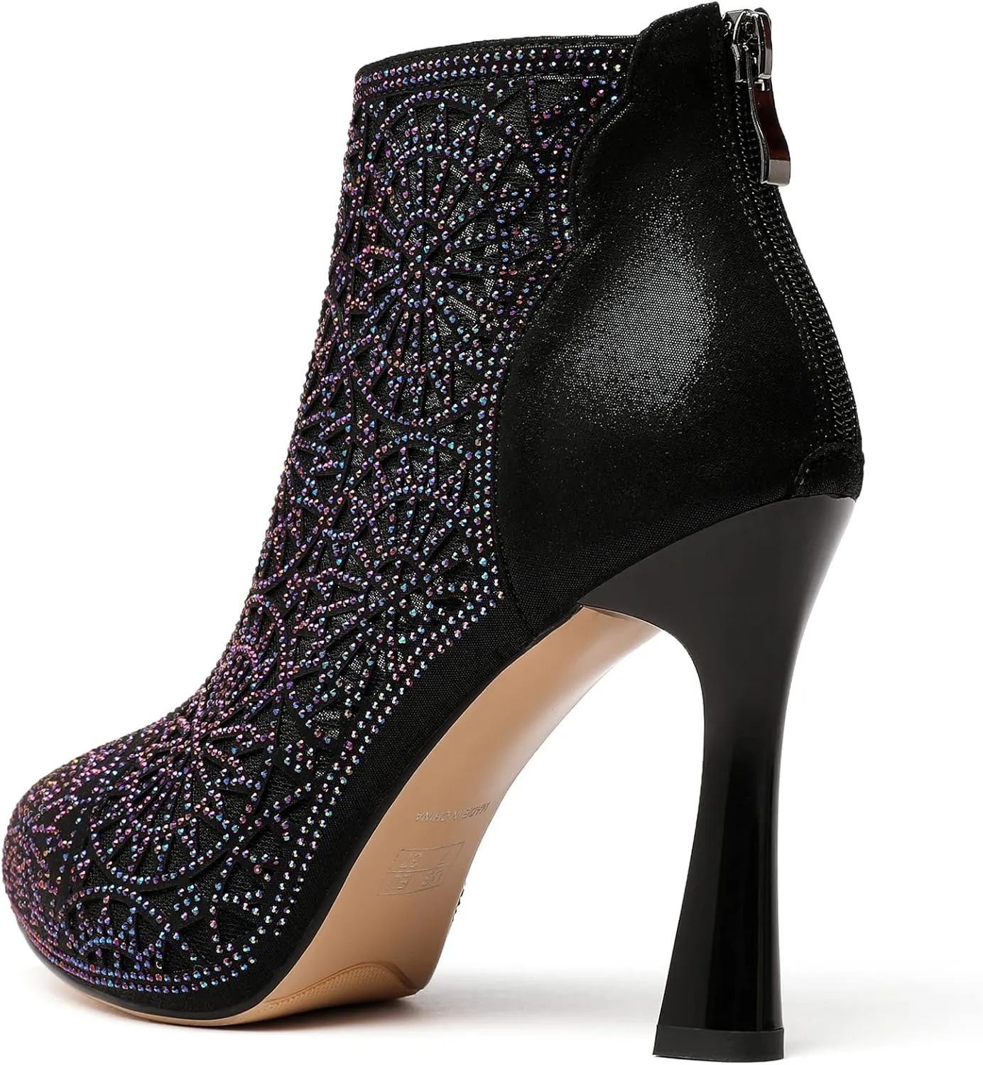 Zamikoo Women Rhinestone Studded Platform Bootie Crystal Diamond Ankle Boots Bling High Heel Shoes